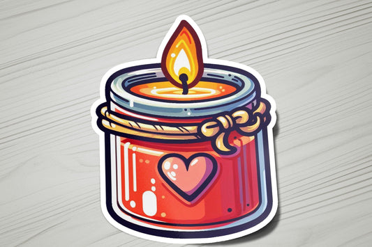 a sticker of a candle with a heart on it