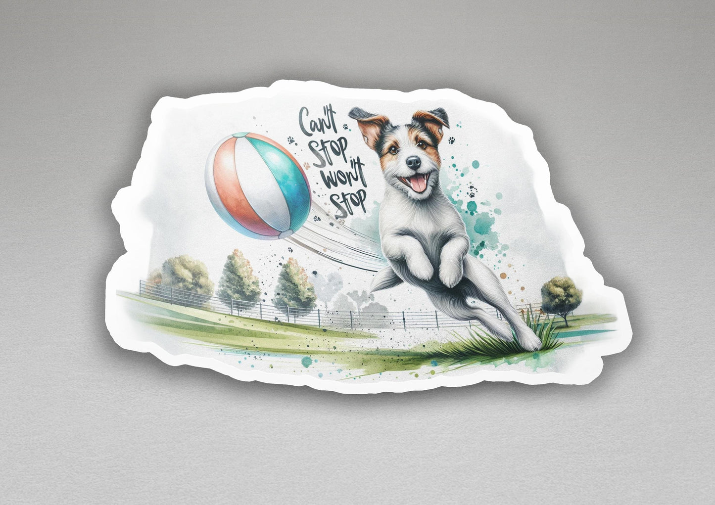 a picture of a dog jumping with a ball