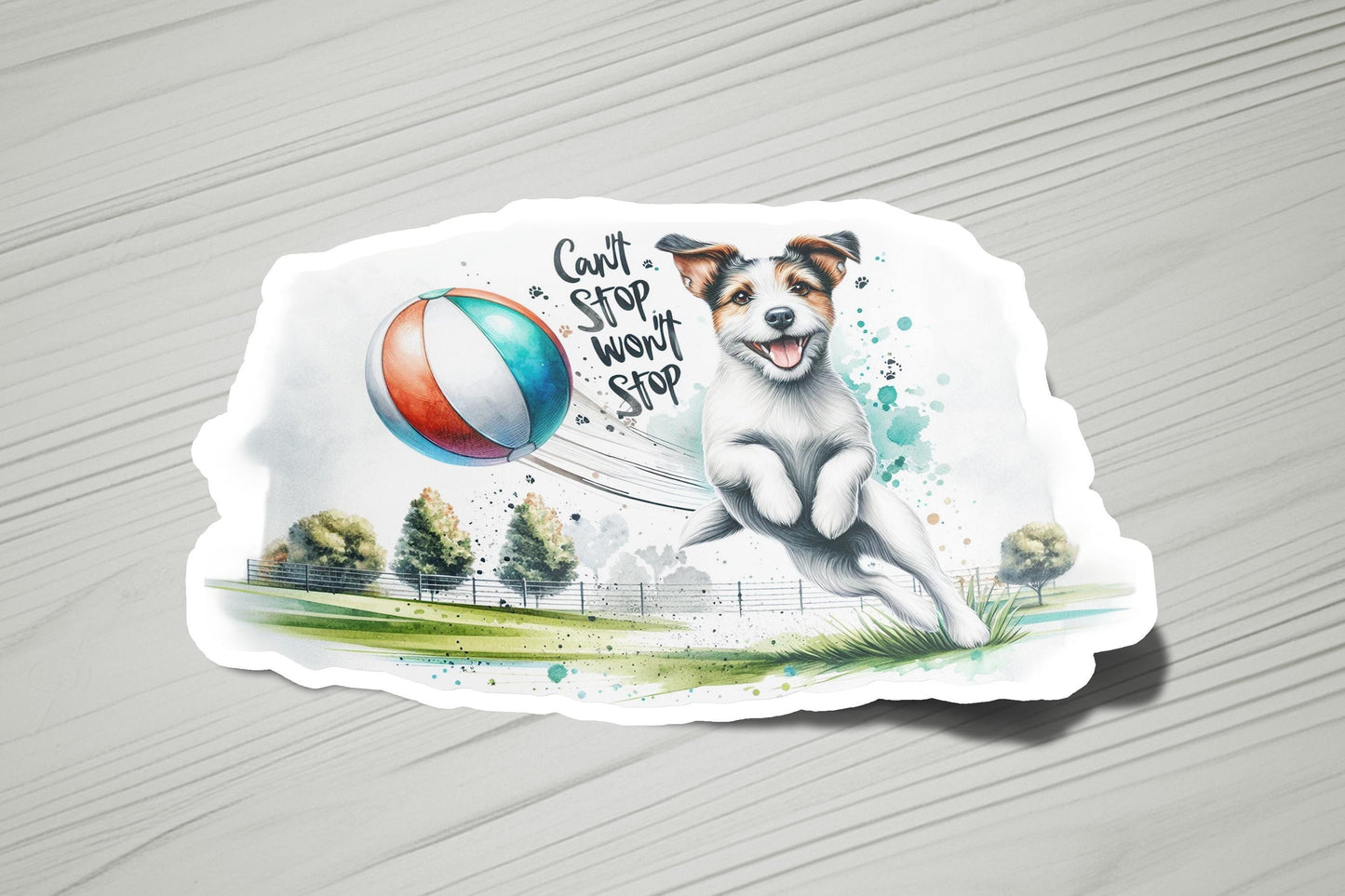 a picture of a dog jumping with a ball