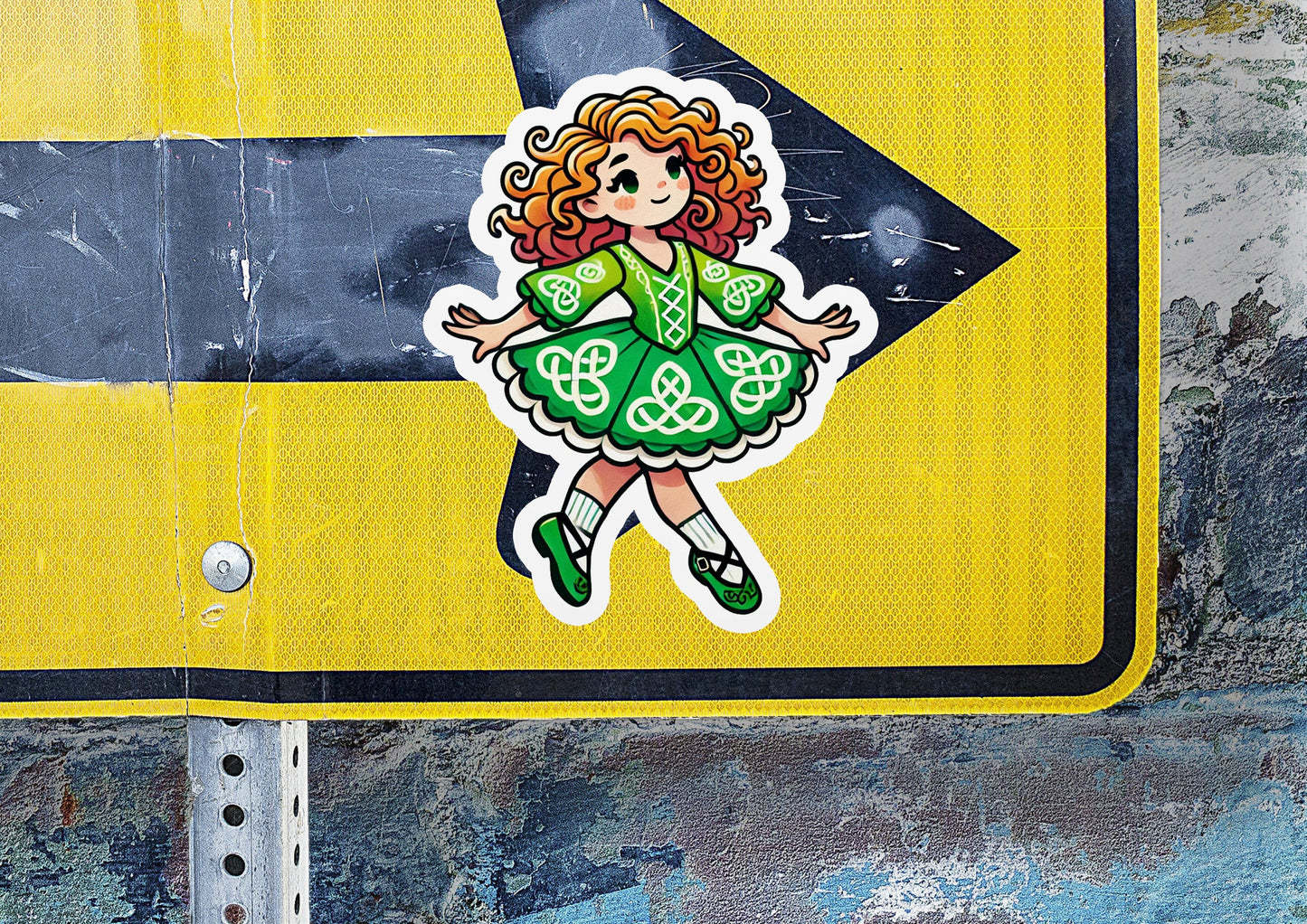 a sticker of a girl in a green dress