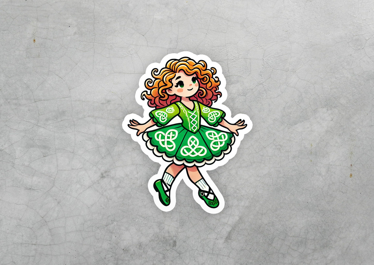 a sticker of a girl in a green dress