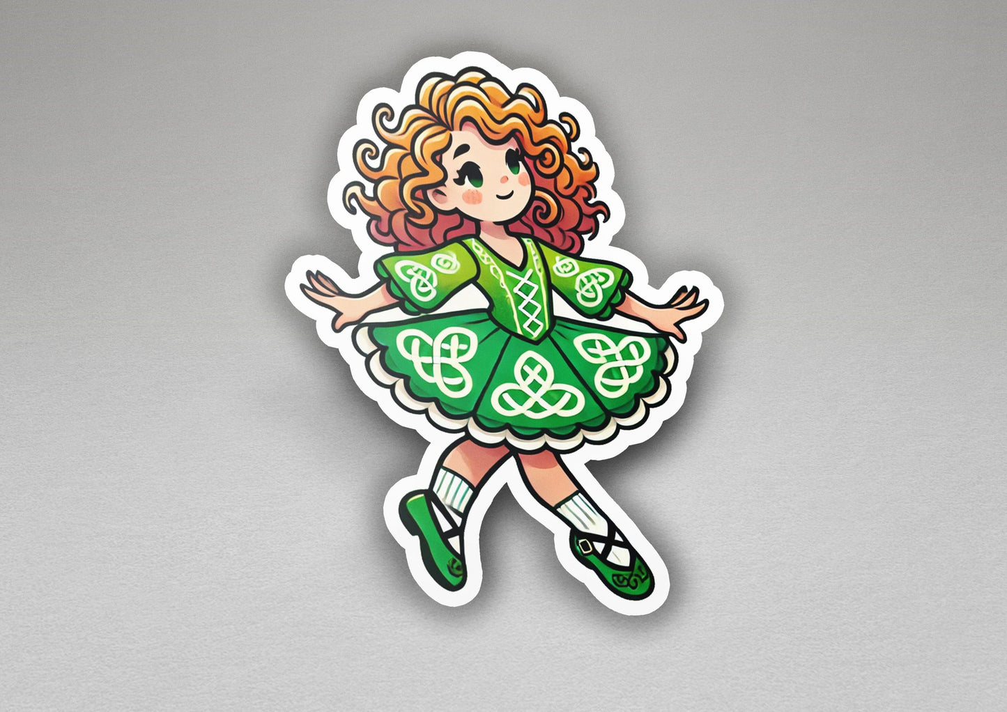 a sticker of a girl in a green dress