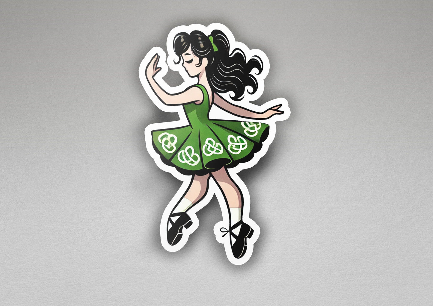 a sticker of a woman in a green dress