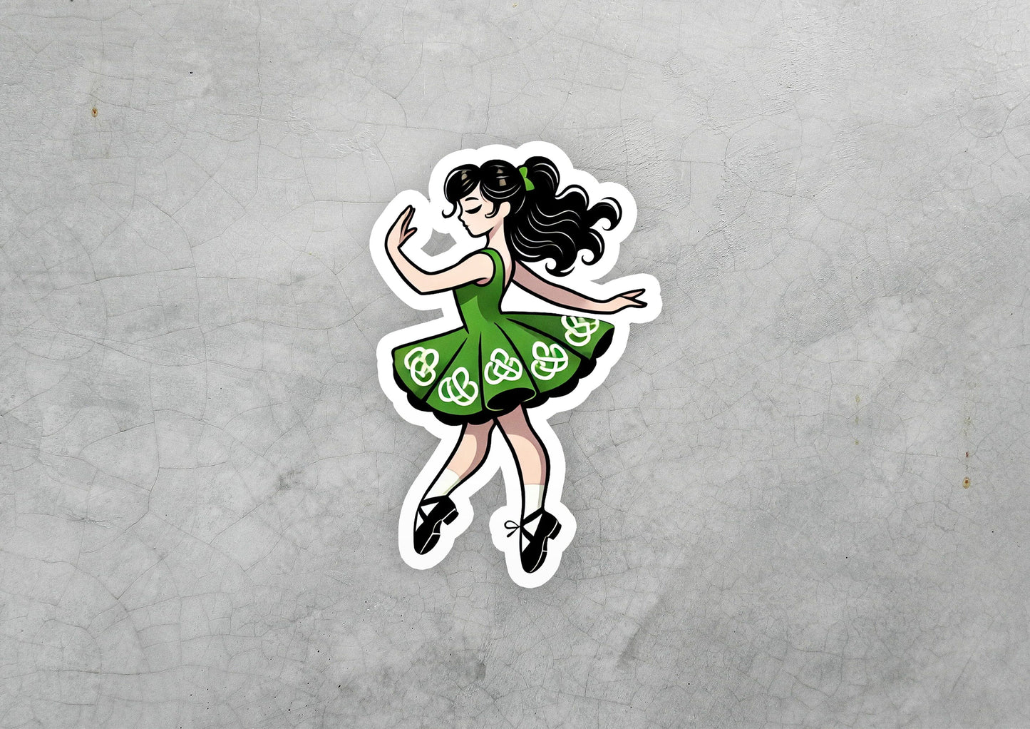 a sticker of a woman in a green dress