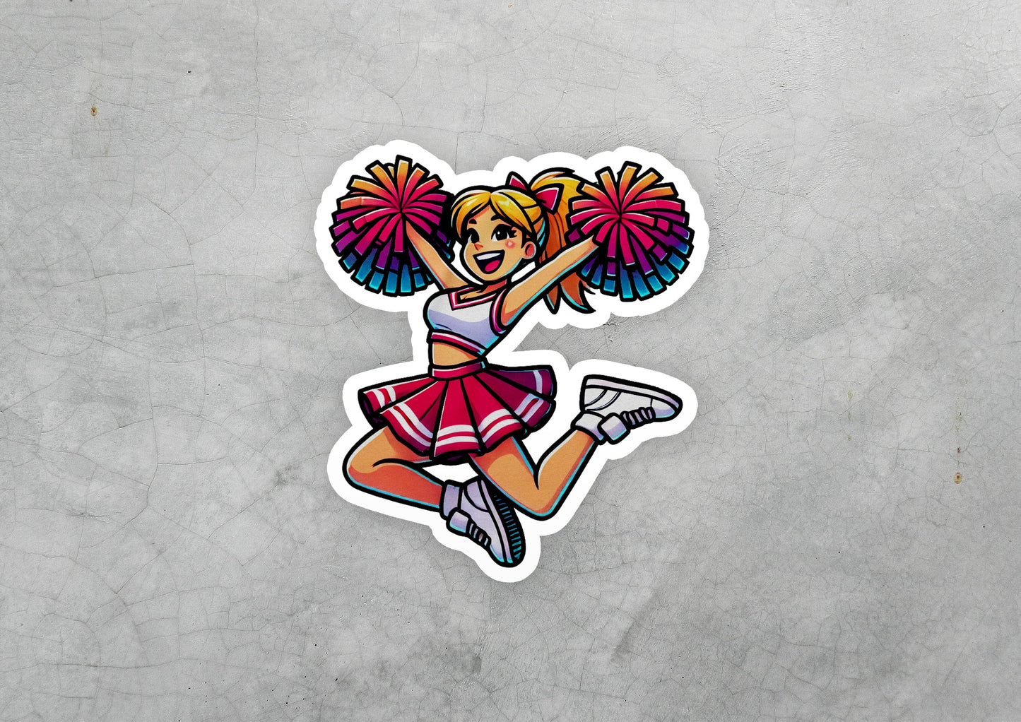 a sticker of a girl in a cheerleader outfit