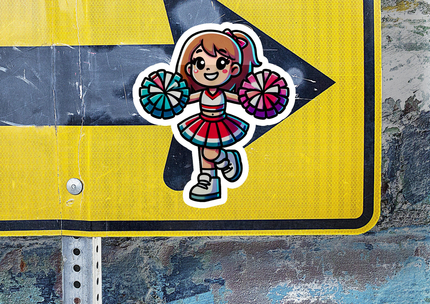 a sticker of a girl in a dress on a street sign
