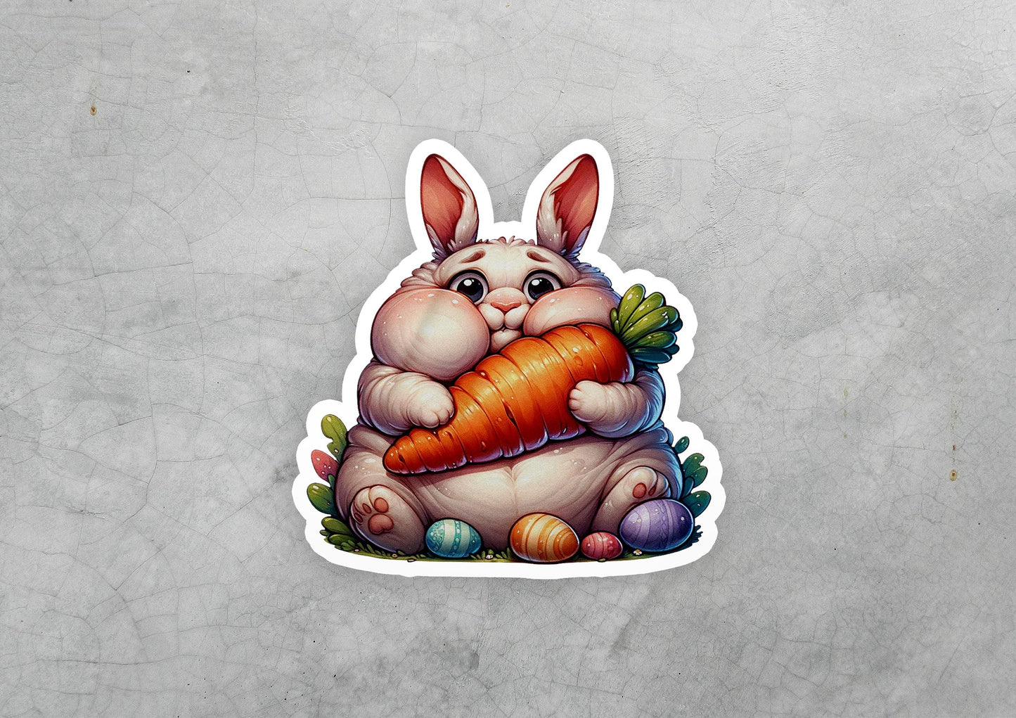 a sticker of a bunny holding a carrot