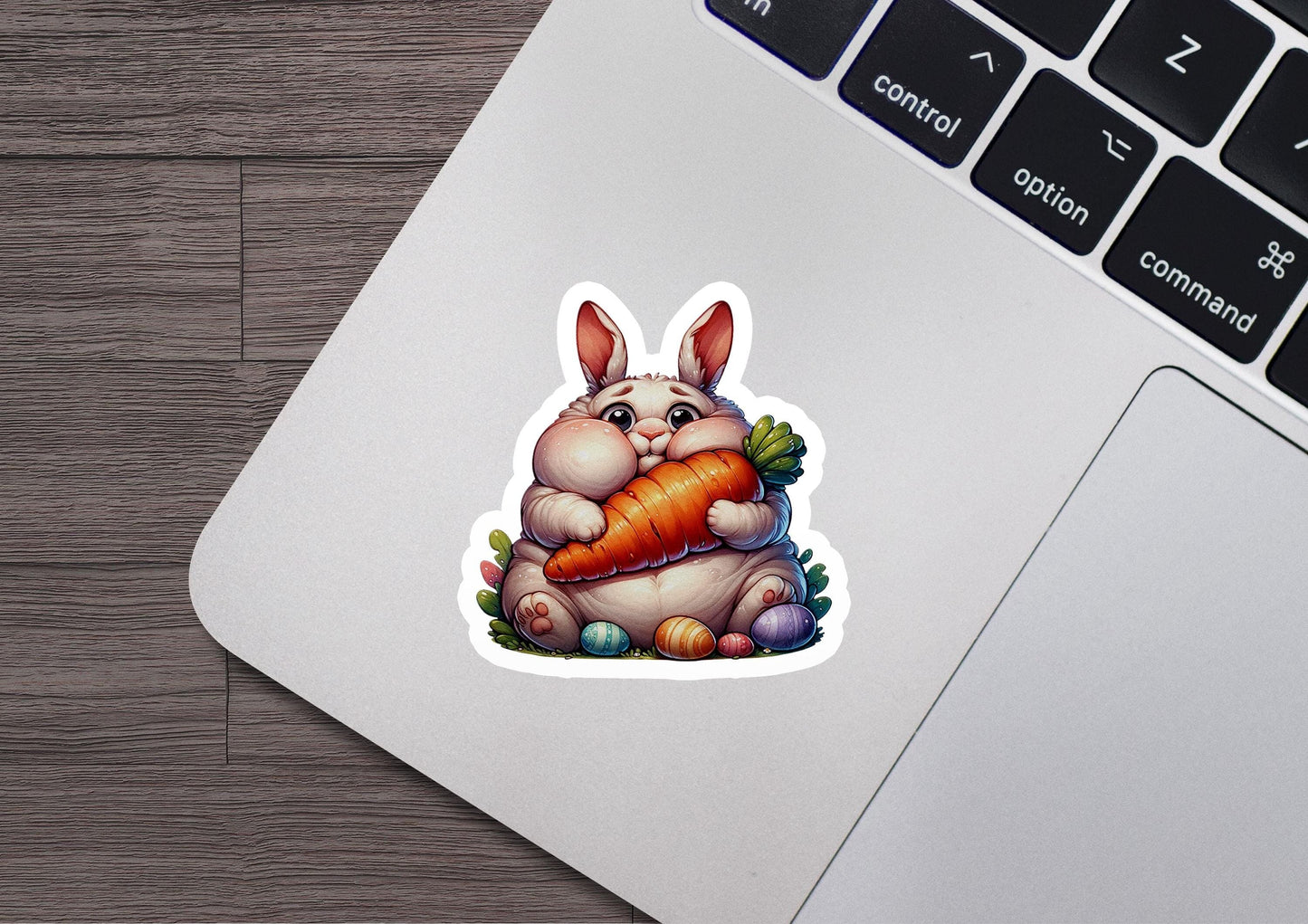 a sticker of a bunny holding a carrot