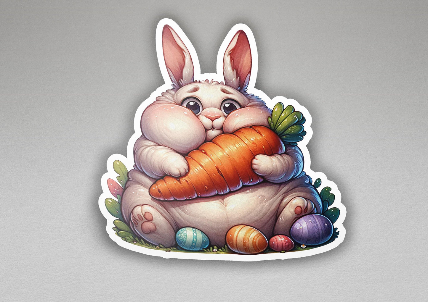 a sticker of a bunny holding a carrot
