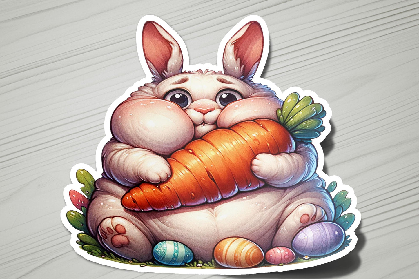 a sticker of a bunny holding a carrot