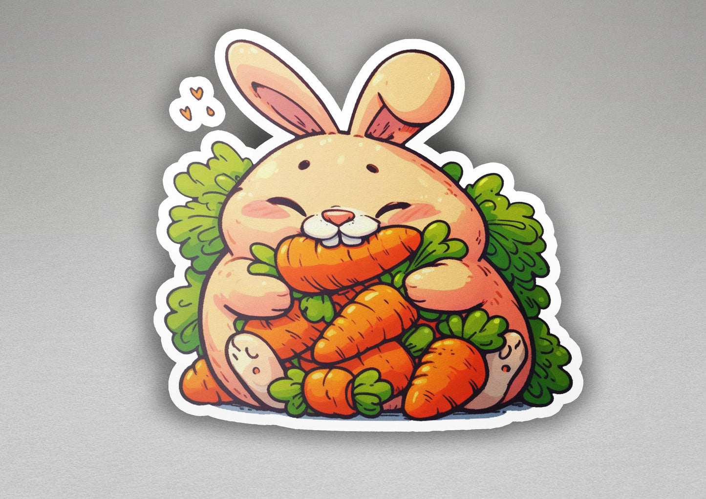 a sticker of a rabbit holding a bunch of carrots