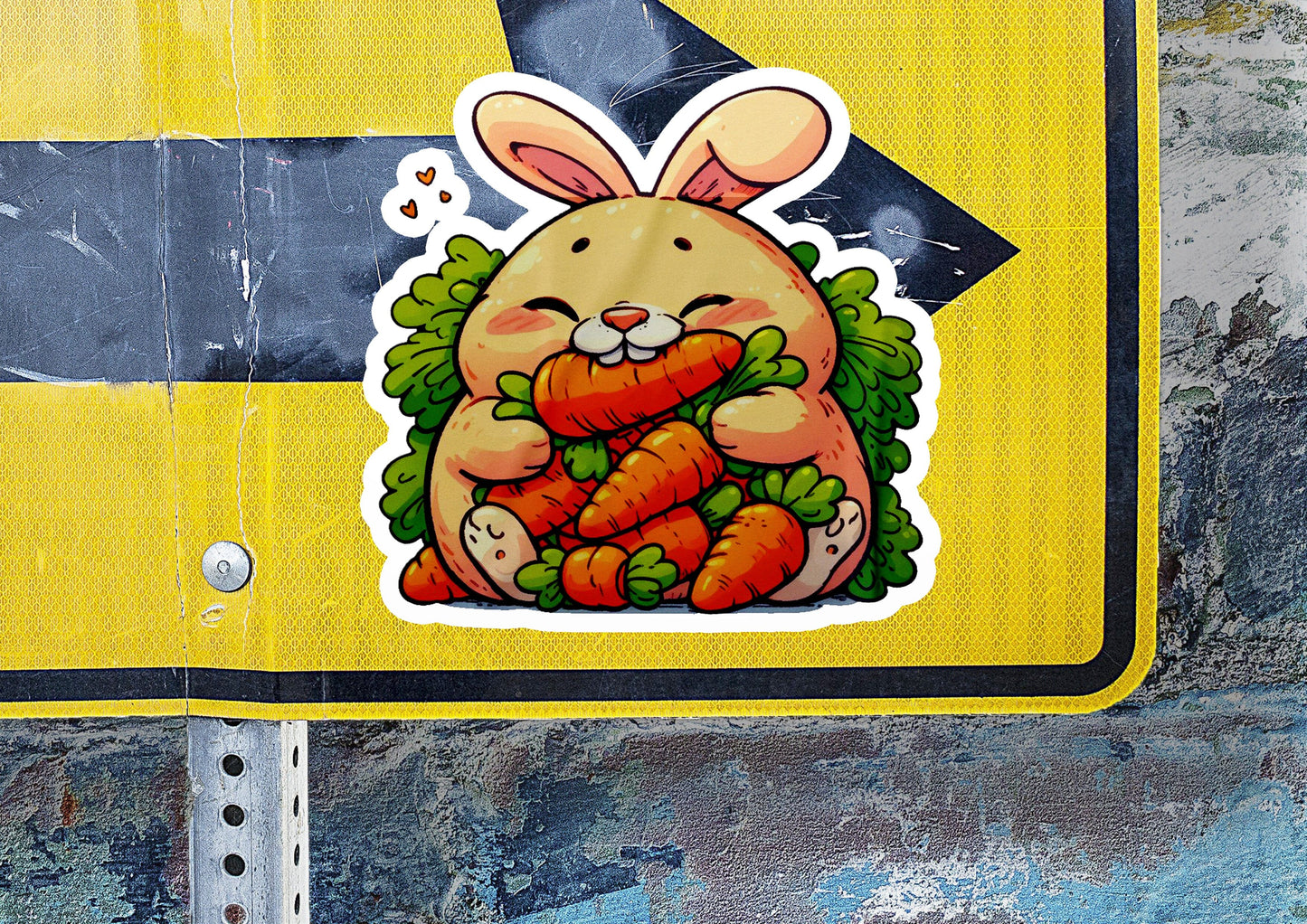 a sticker of a rabbit holding a carrot