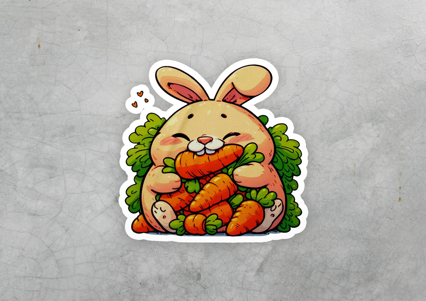 a sticker of a rabbit holding a bunch of carrots