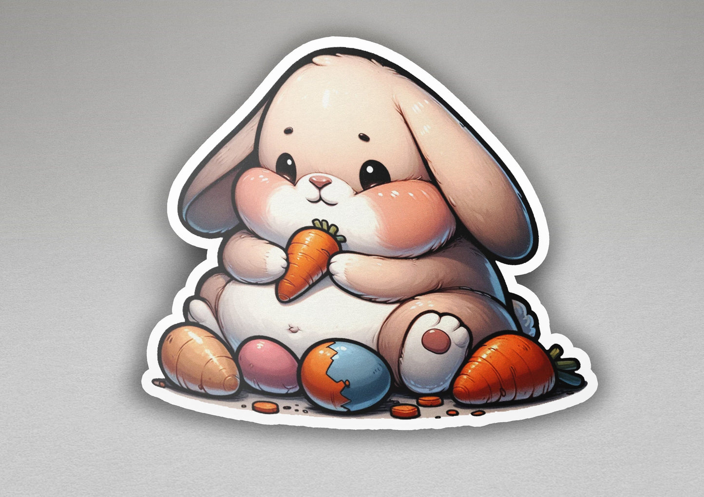 a sticker of a bunny holding a carrot