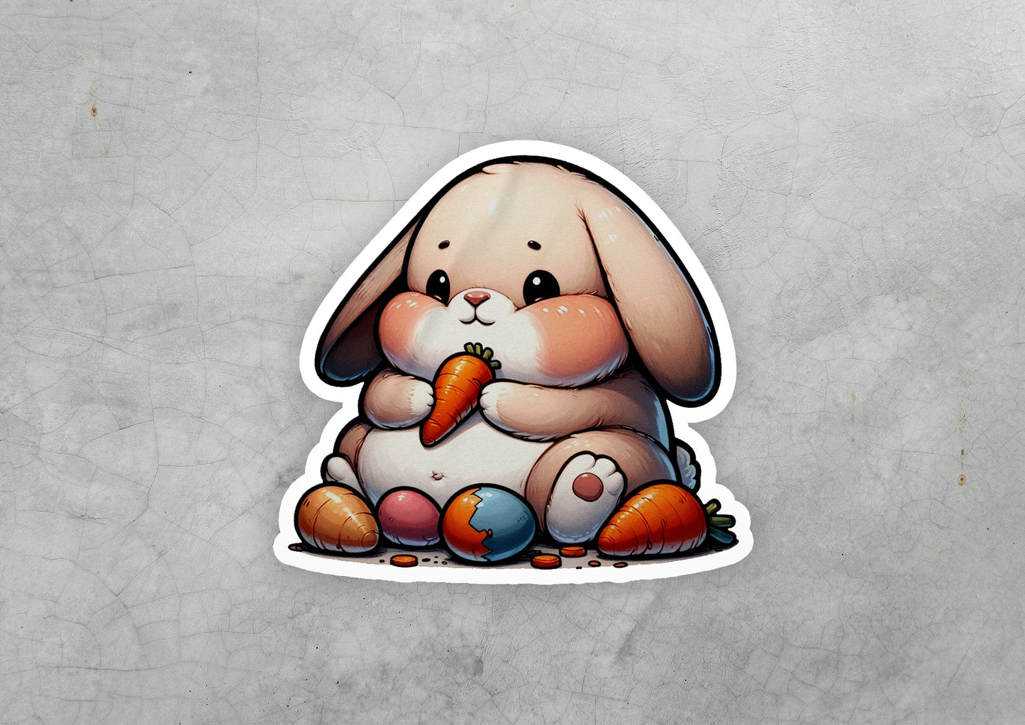 a sticker of a bunny holding a carrot