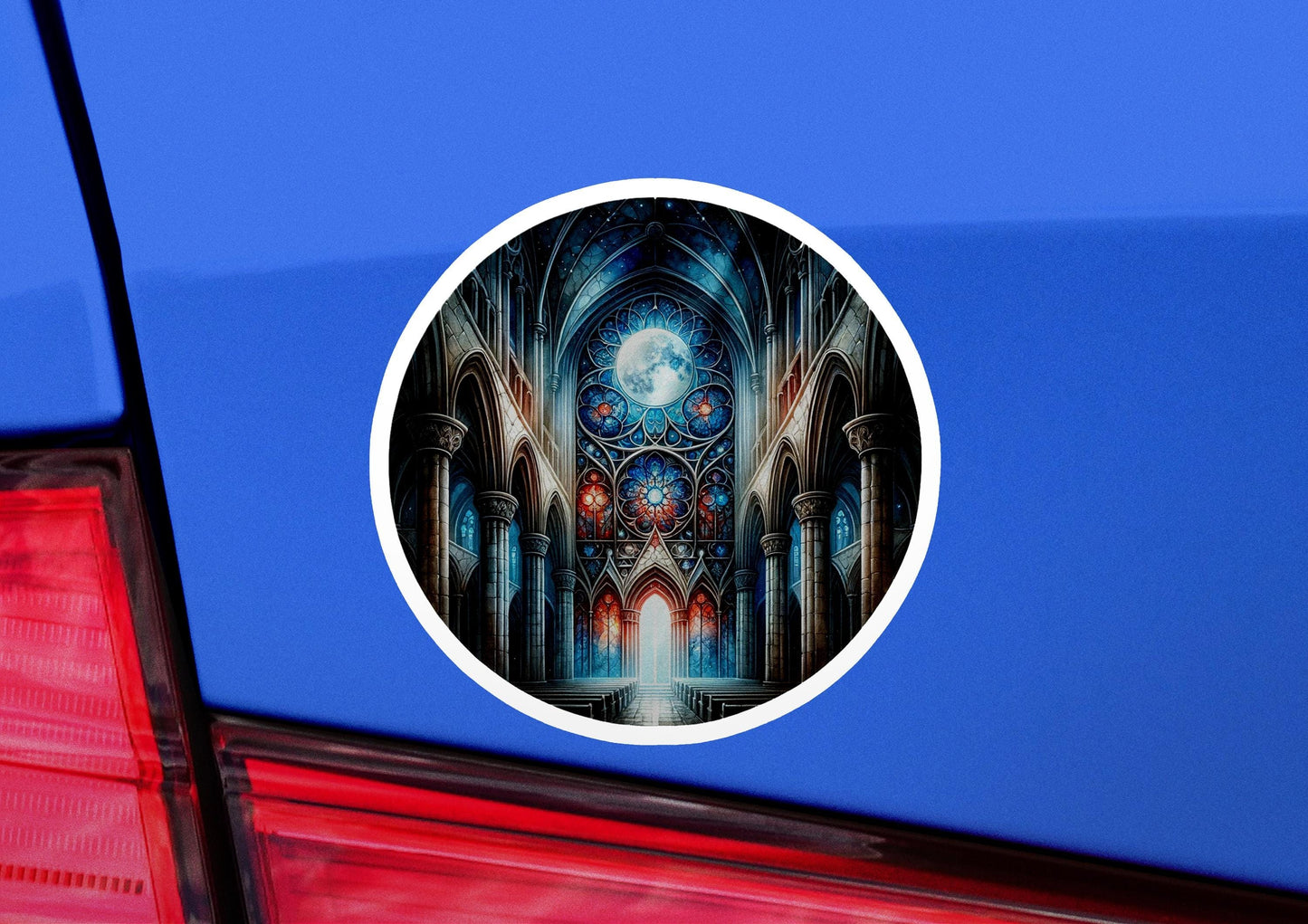 a car with a sticker on the back of it