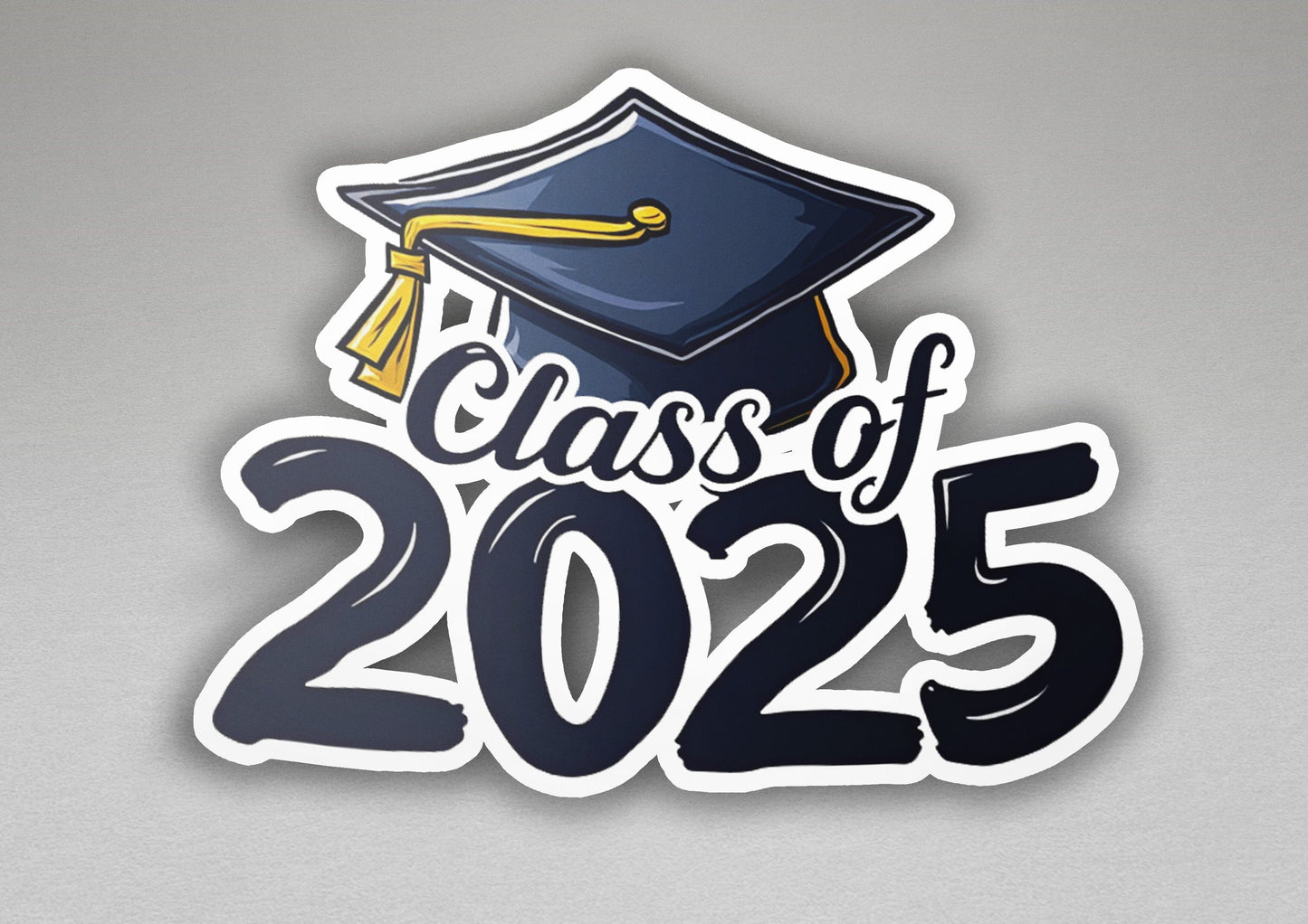 a sticker with a graduation cap on top of it