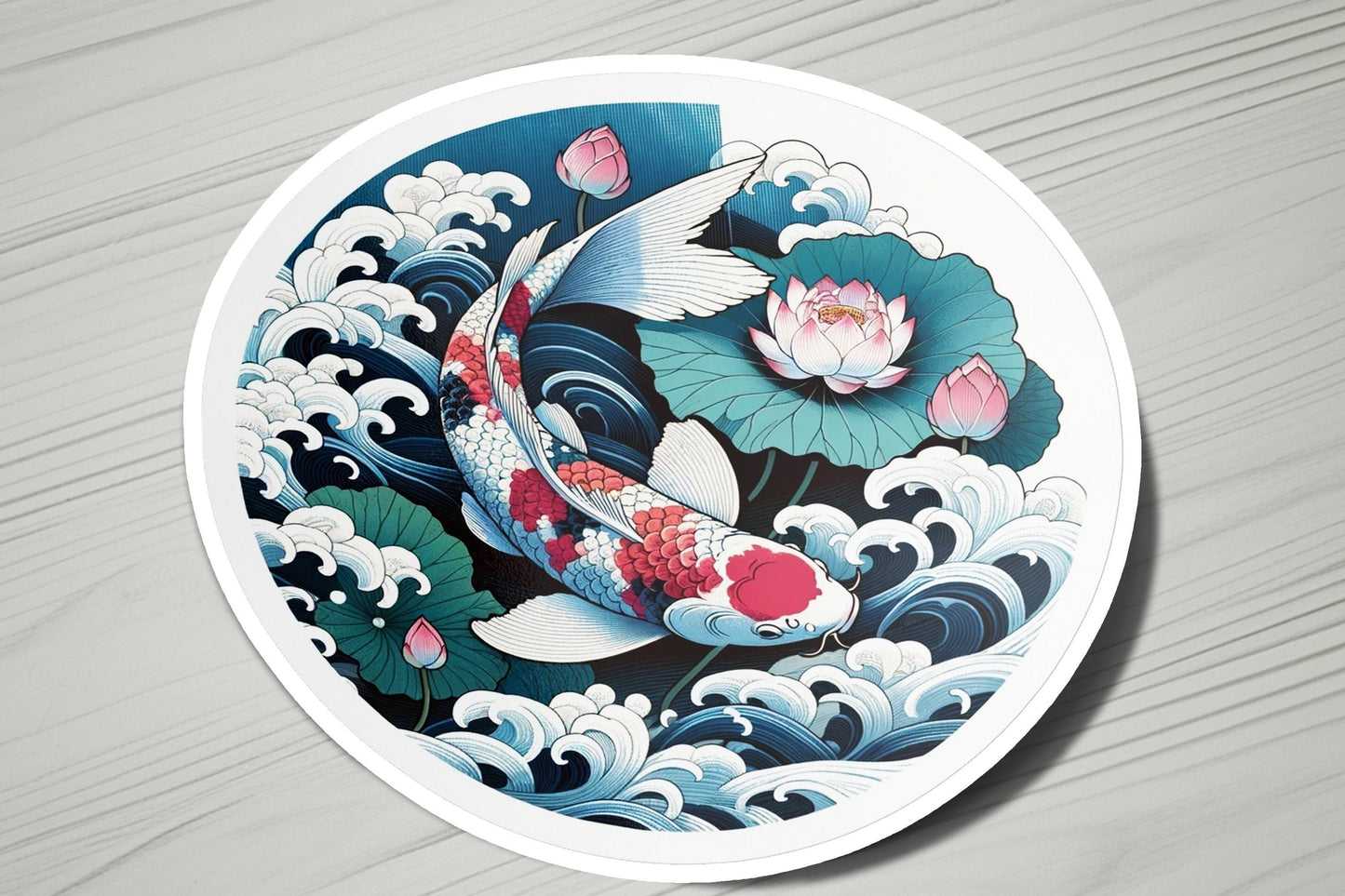 a plate with a painting of a koi fish on it