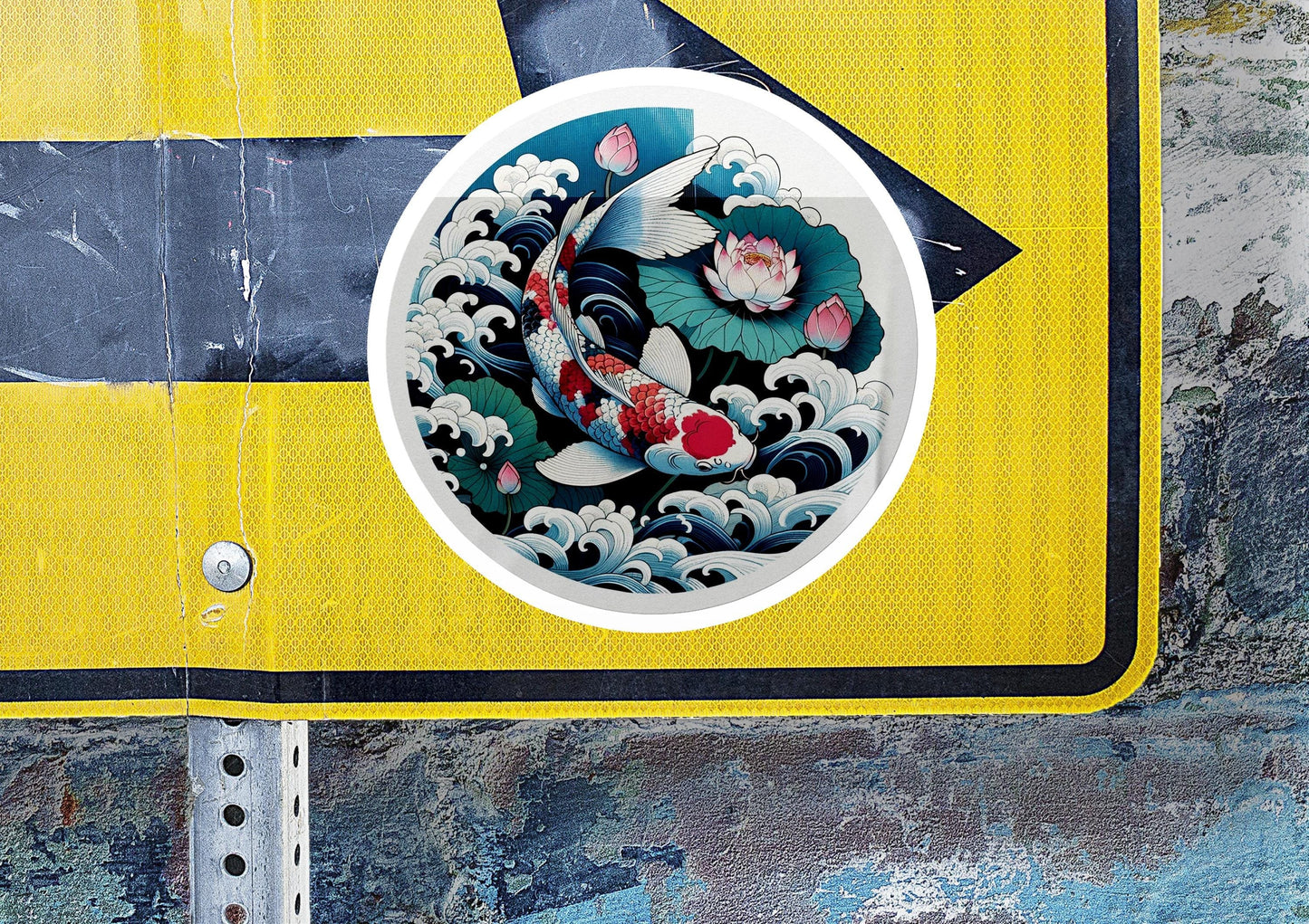 a close up of a street sign with a painting on it
