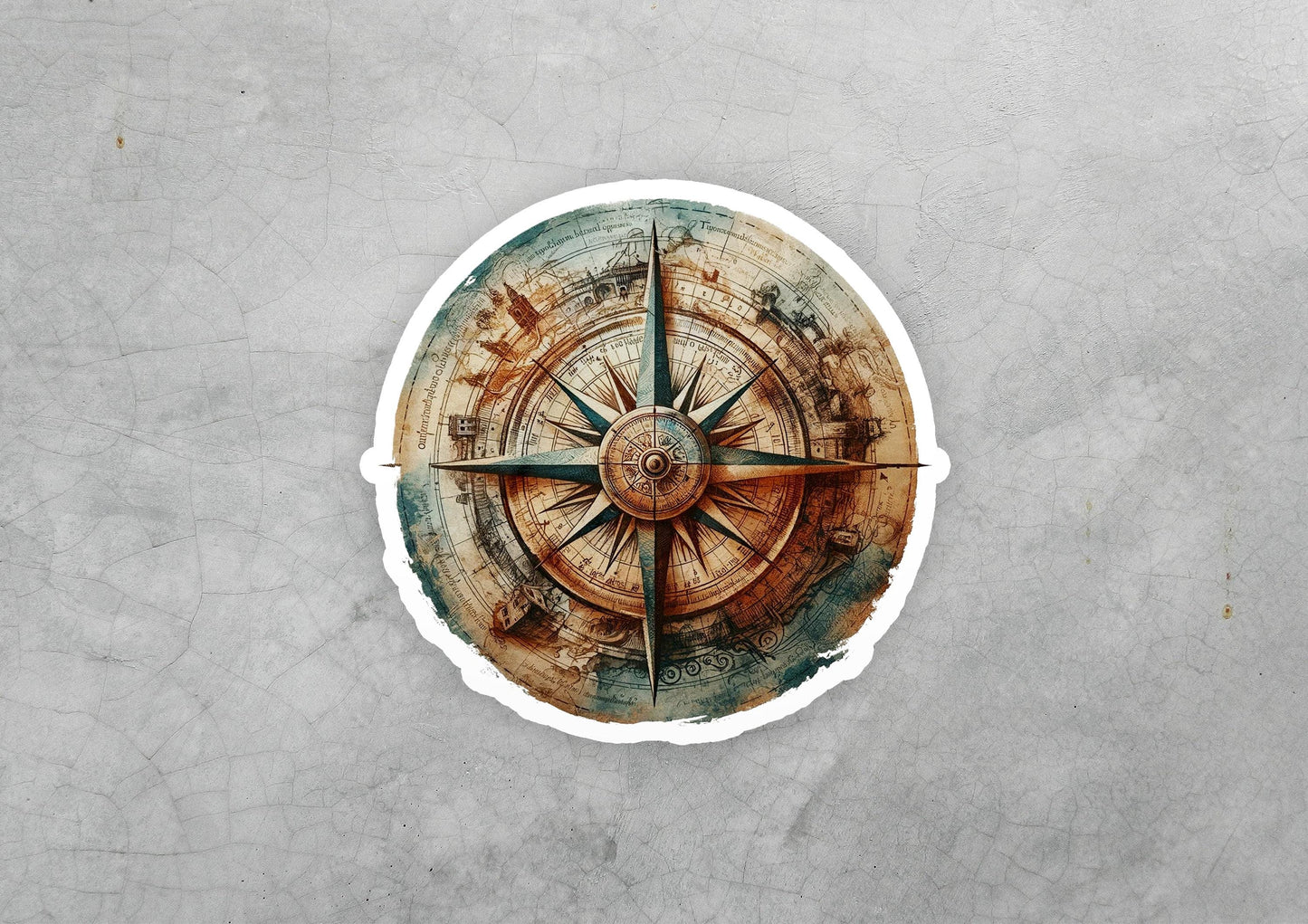 a sticker of a compass on a wall