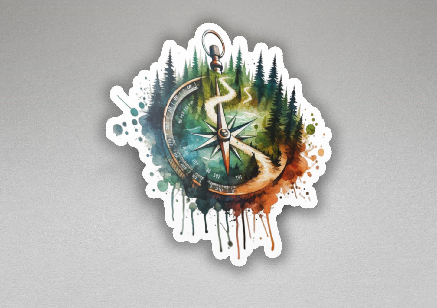 a picture of a compass with trees on it
