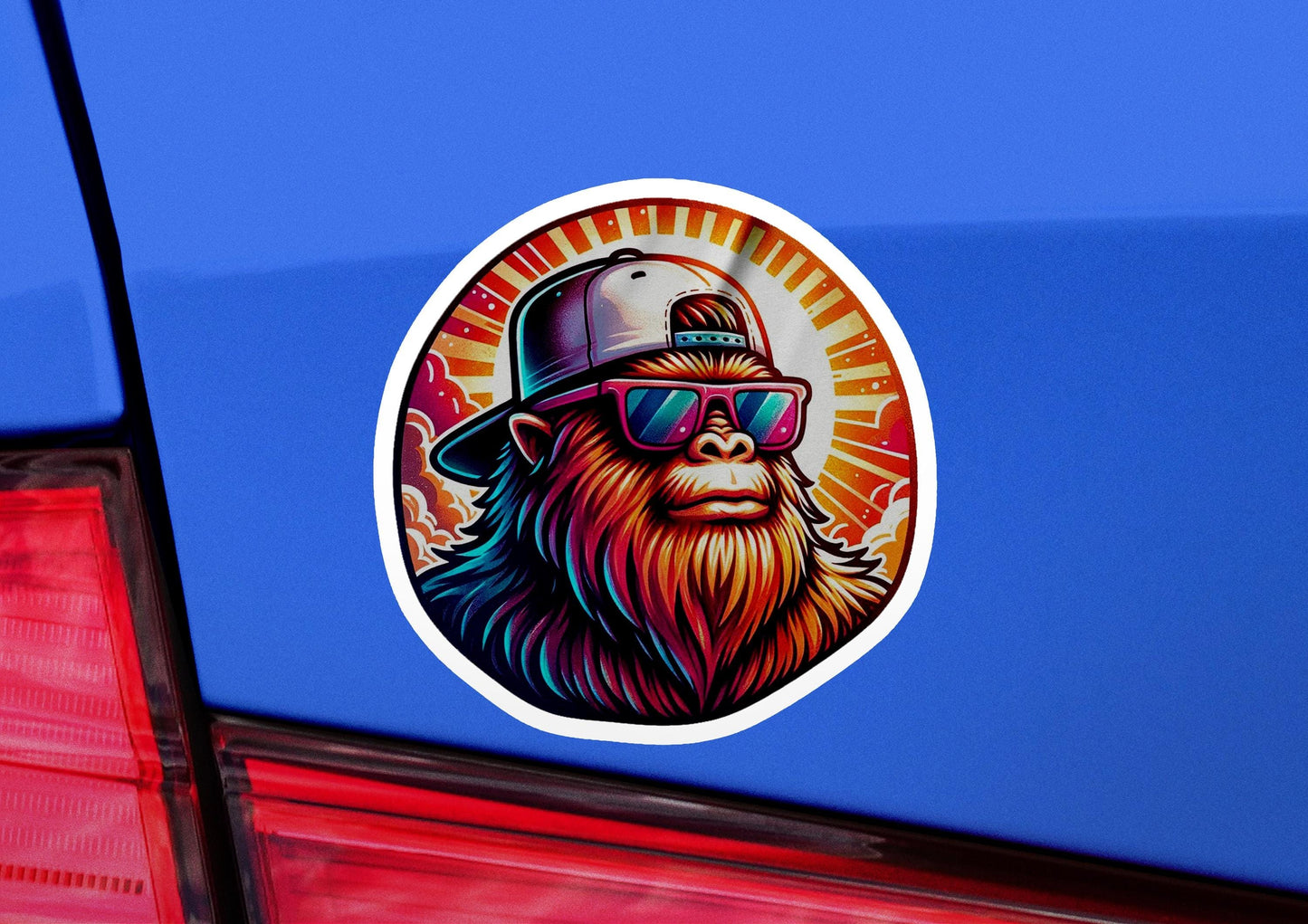 a sticker of a monkey wearing sunglasses and a hat