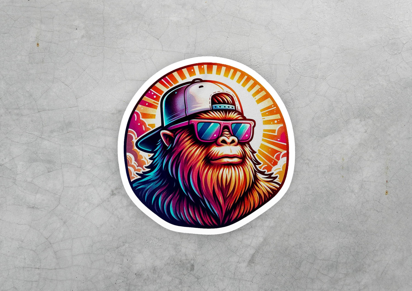a sticker of a monkey wearing sunglasses and a hat