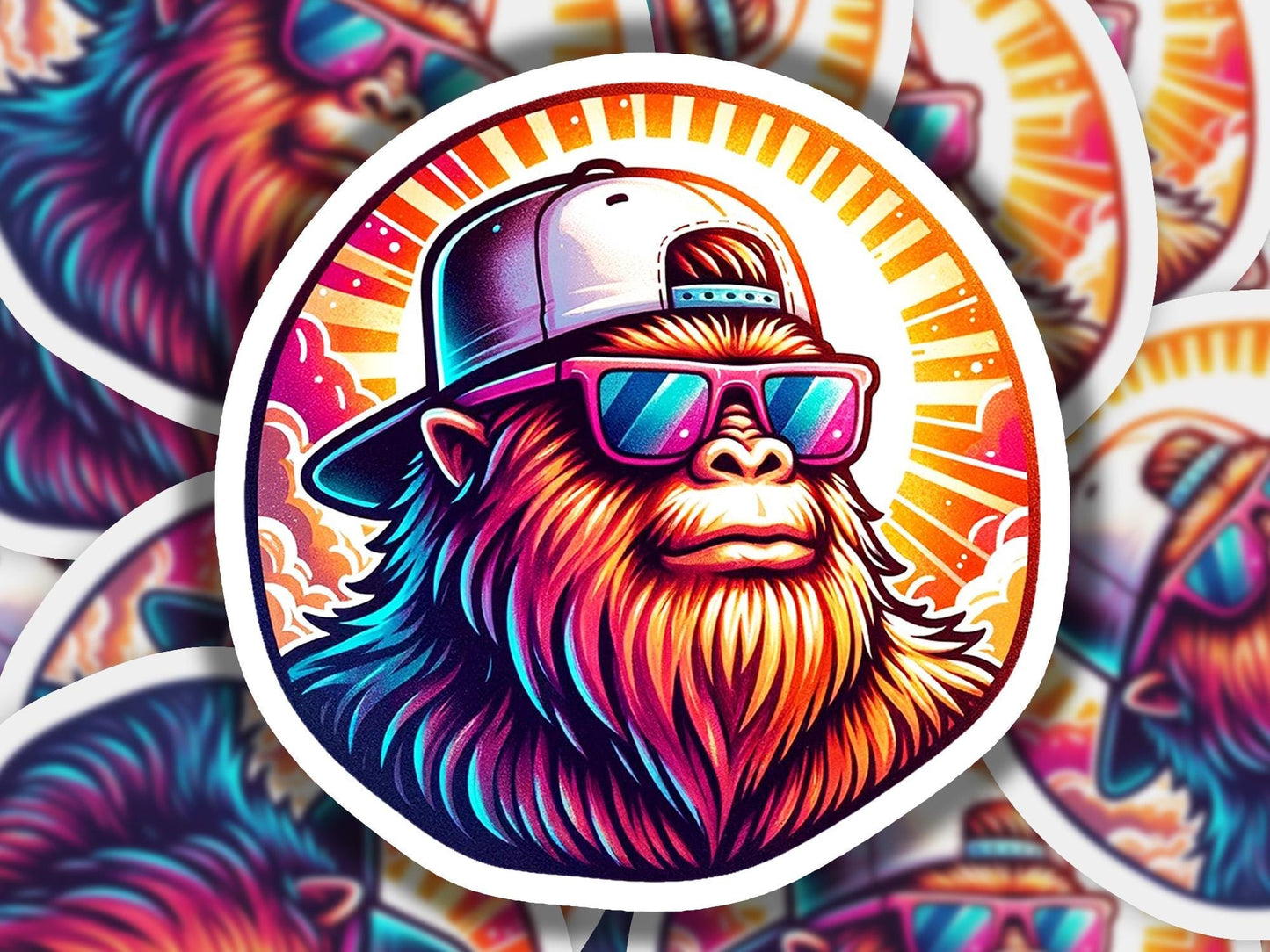 a sticker of a monkey wearing sunglasses and a hat