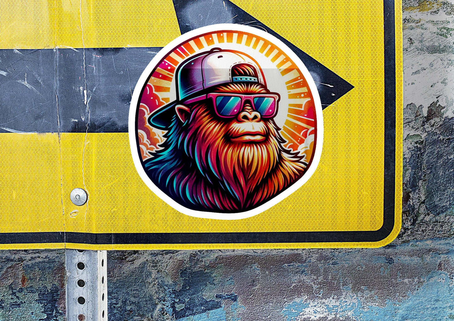 a sticker of a monkey wearing a hat and sunglasses