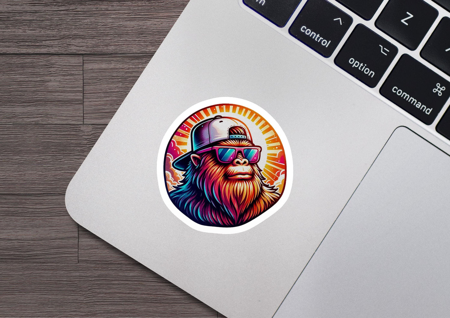 a laptop with a sticker of a man with a beard