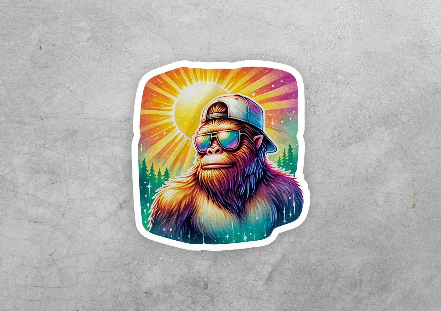 a sticker of a monkey wearing a hat and sunglasses