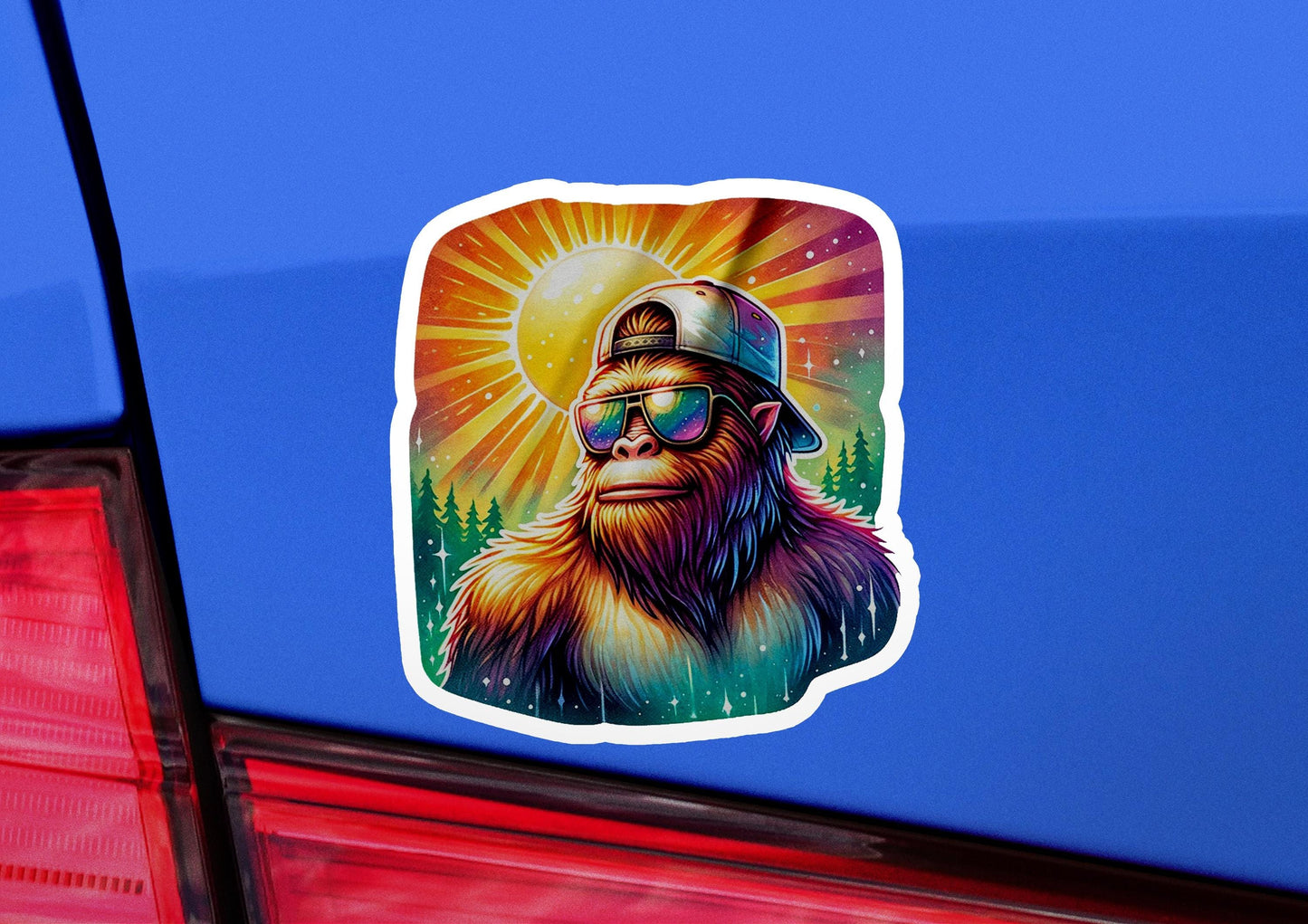 a sticker of a monkey wearing a hat and sunglasses