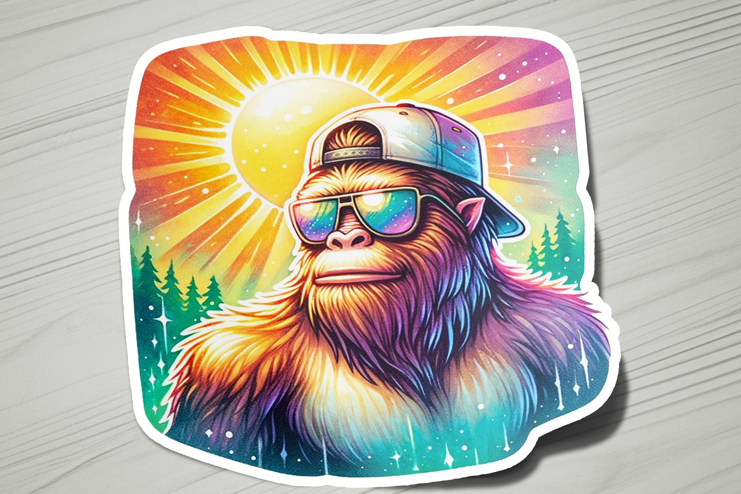a sticker of a monkey wearing a hat and sunglasses