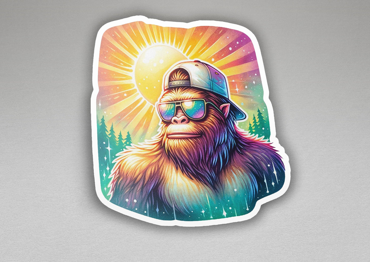 a sticker of a monkey wearing a hat and sunglasses