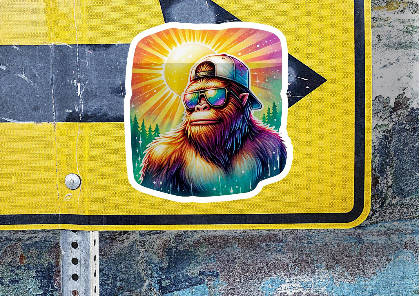 a sticker of a monkey wearing a hat and sunglasses