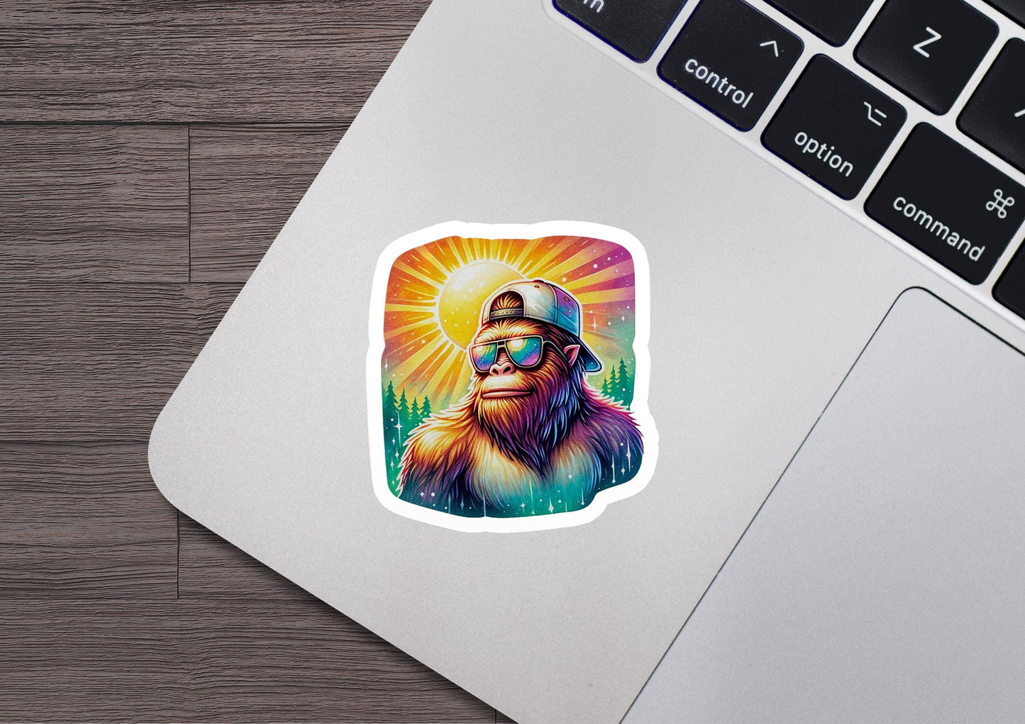 a laptop with a sticker of a gorilla wearing sunglasses