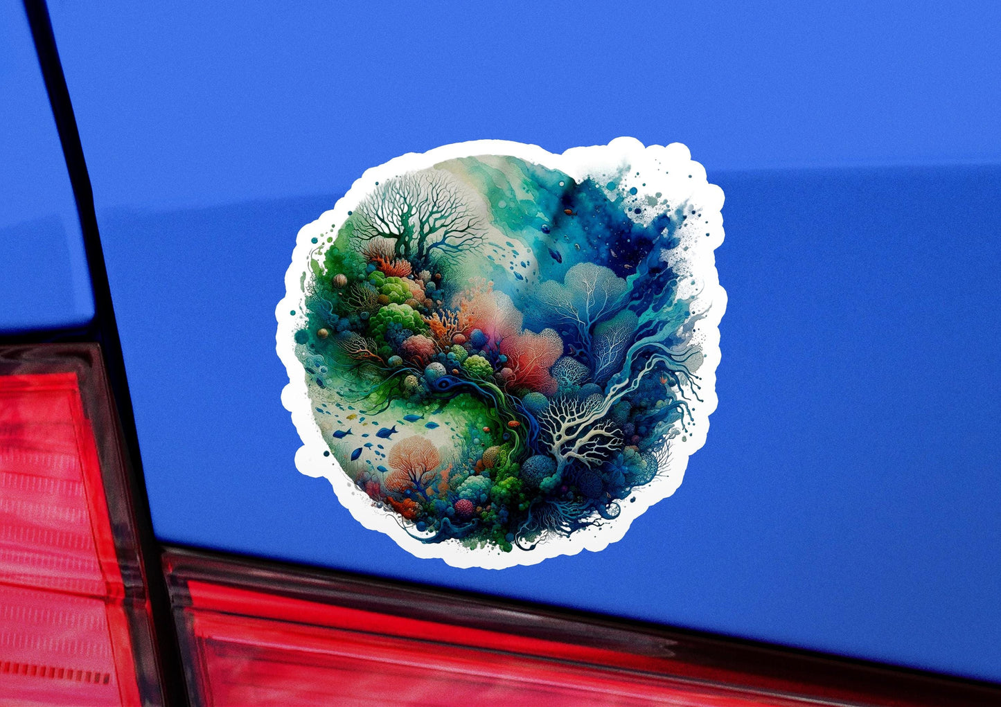 a car with a sticker of a tree on it
