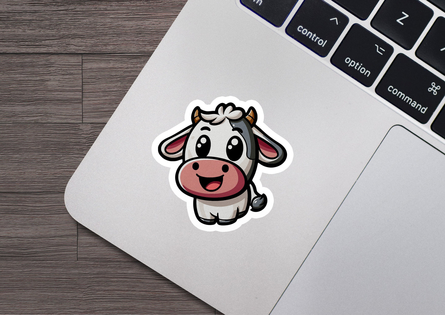 a sticker of a cow on a laptop