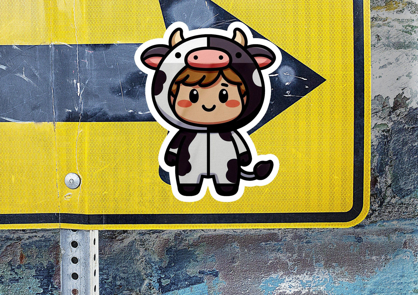 a sticker of a cow wearing a hat