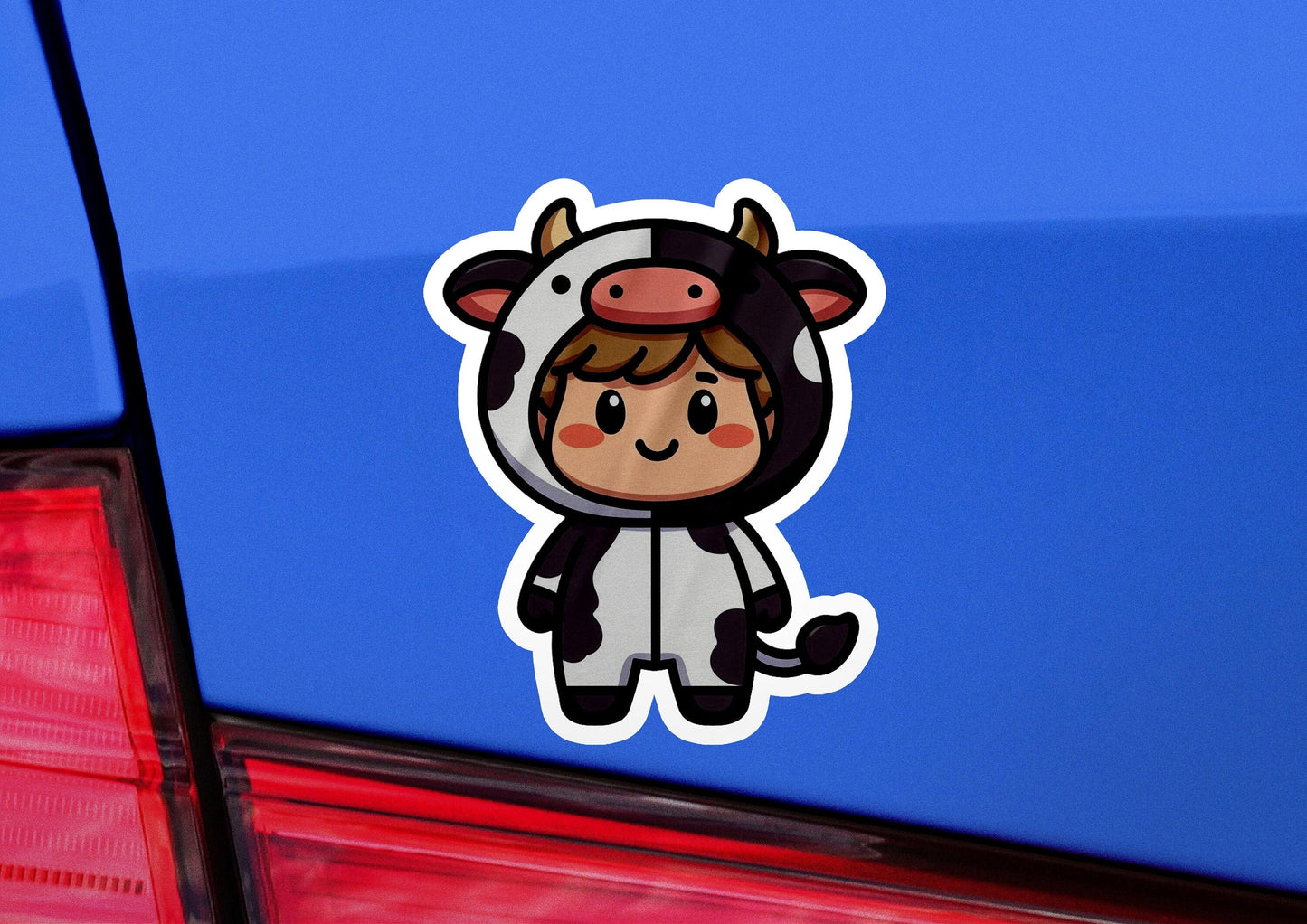 a sticker of a cow wearing a cow costume