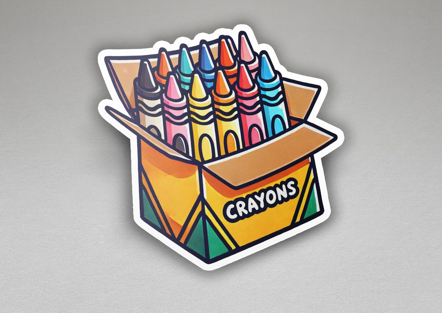 a sticker of a box of crayons