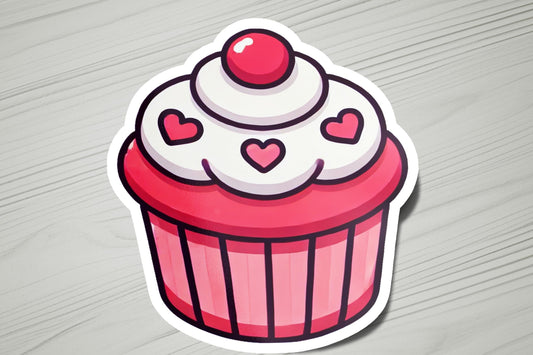 a sticker of a cupcake with a cherry on top