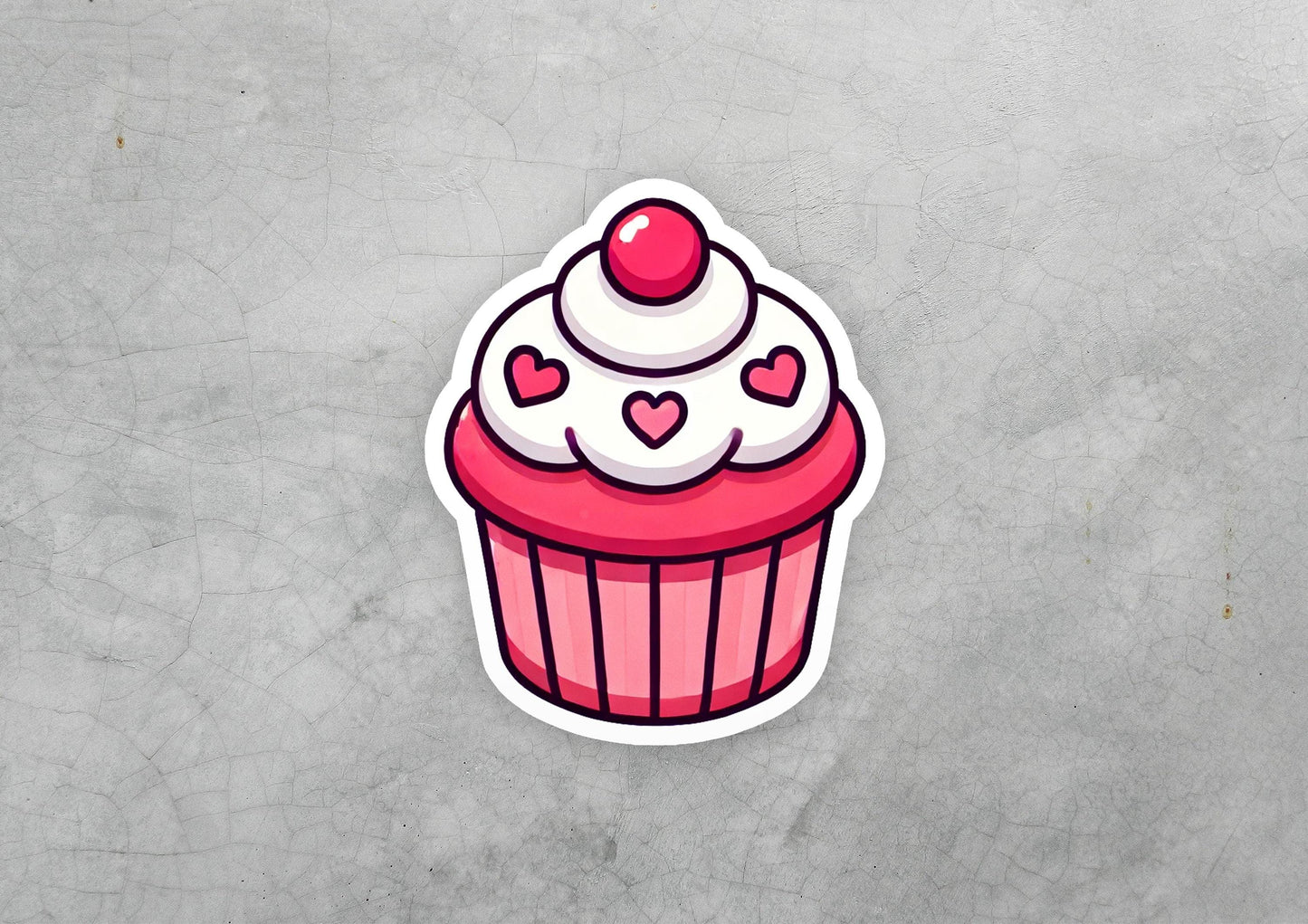 a sticker of a cupcake with a cherry on top