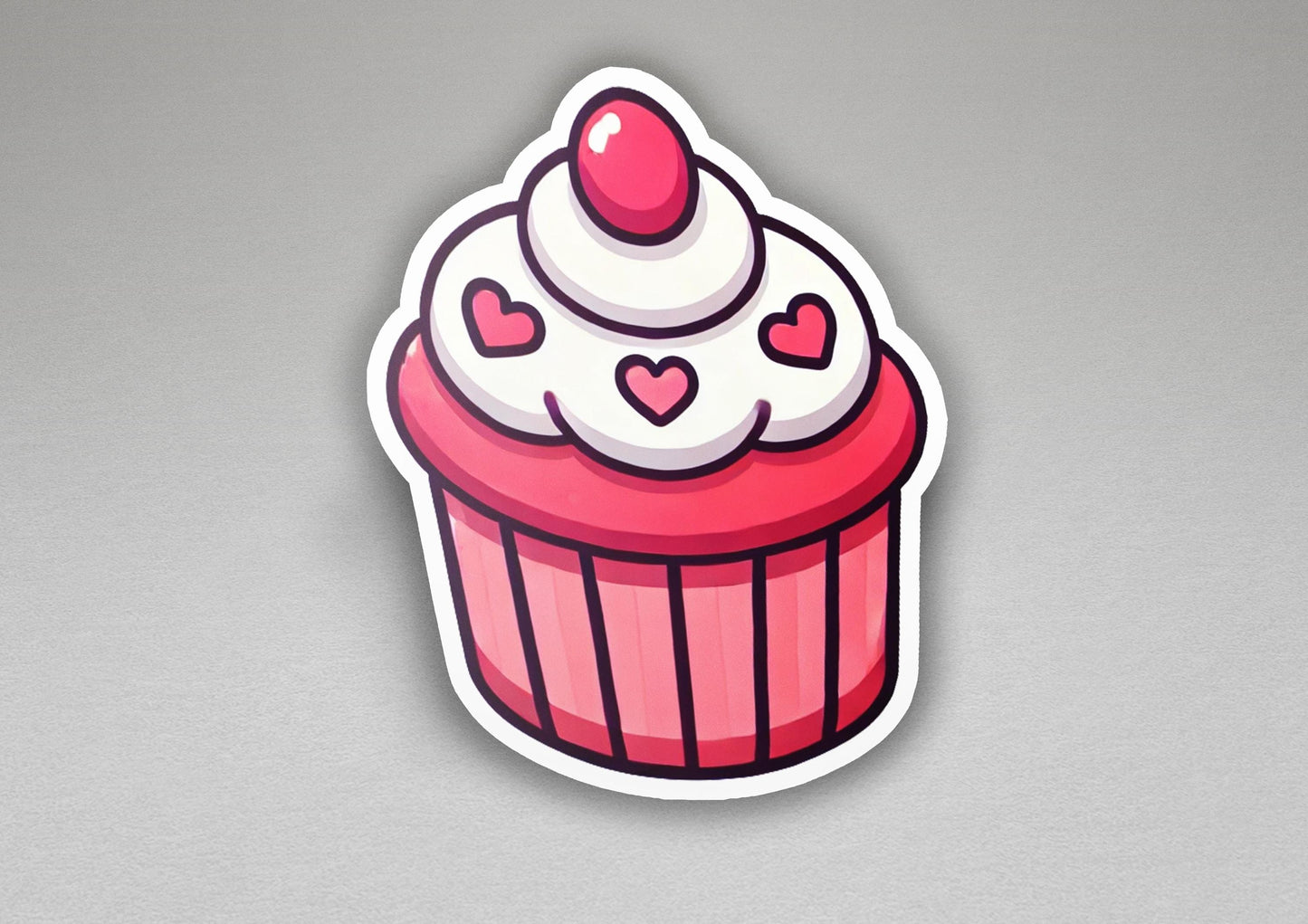 a sticker of a cupcake with a cherry on top