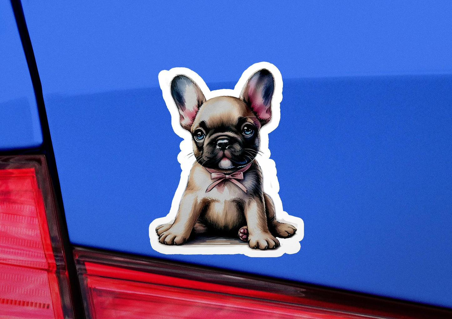 a sticker of a dog with a bow tie