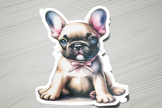 a sticker of a dog with a bow tie