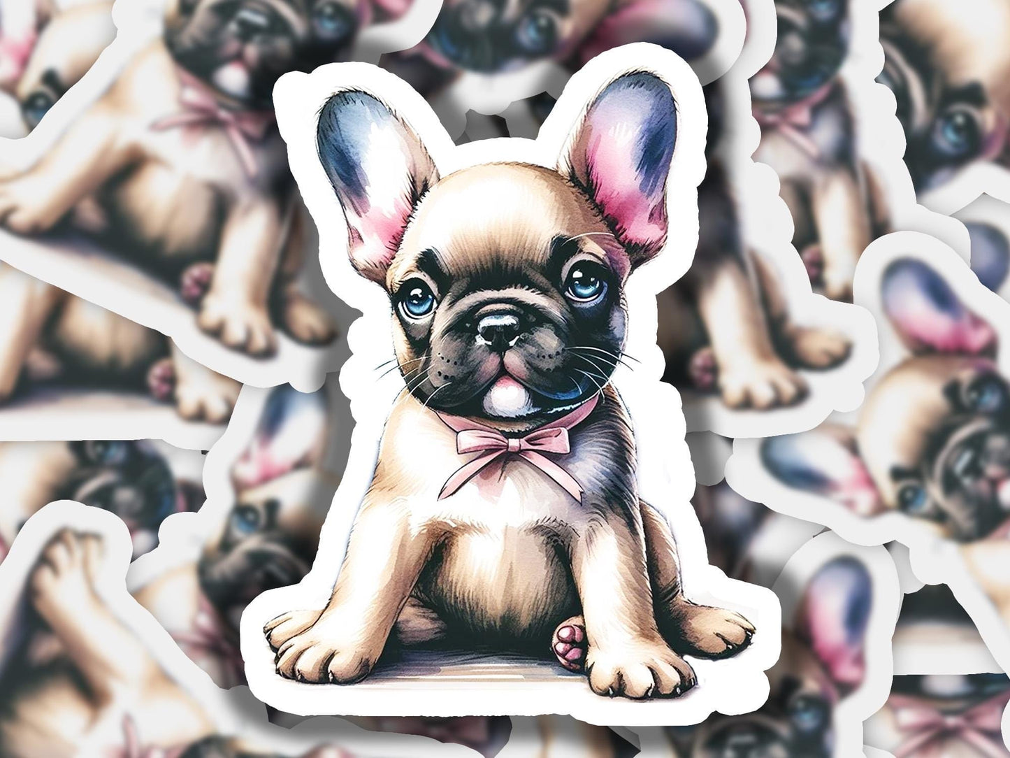 a sticker of a dog with a bow tie