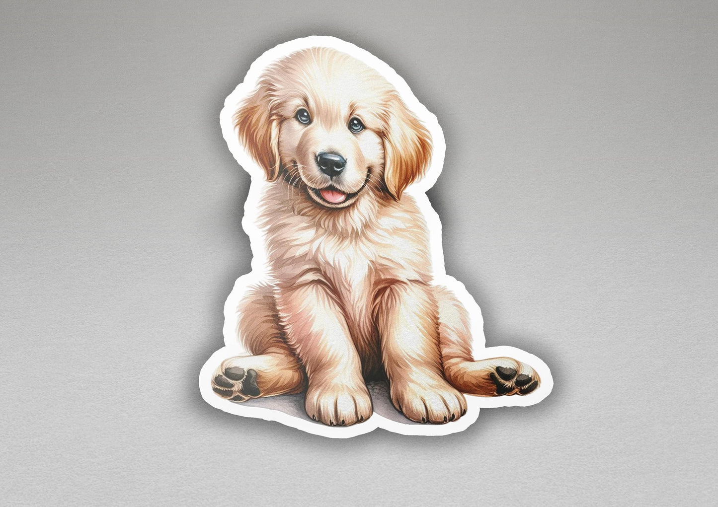 a sticker of a golden retriever puppy sitting down