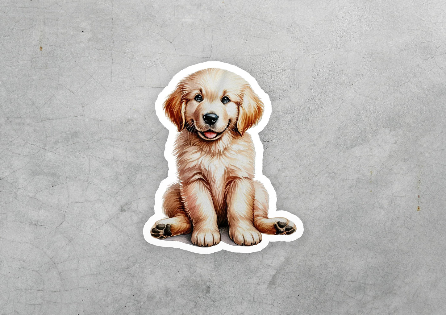 a sticker of a golden retriever puppy sitting down
