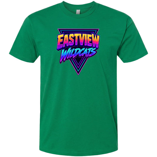 A green t-shirt with a graphic design featuring the text "EASTVIEW WILDCATS" in a stylized font.